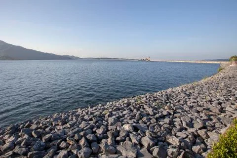 Highest full level of water storage in khun dan prakarn chon dam nakorn nay.. Stock-Fotos