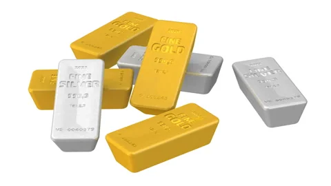 The highest standard Gold and Silver bars Stock Footage 144428572