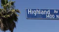 Highland Avenue Street Sign, Palm Tree, Sunset Strip Boulevard, Los Angeles HD Footage