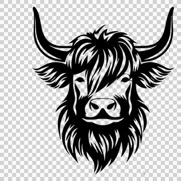 Highland Cattle Head Silhouette Facing forward Stock Illustration