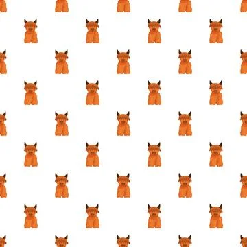 Highland cow cartoon characters repeating pattern on white background Stockillustratie