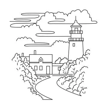 Highland Light or Cape Cod Lighthouse in Massachusetts USA  Mono Line Art. Illustrazione stock