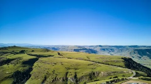 Highland Ridge Route For Explorers. Elevated Trail Across South African Mountain Stock Photos