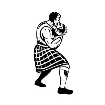 Highlander Putting Heavy Stone or Stone Put in Scottish Highland Games Retro  イラスト素材