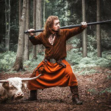 A highlander with sword in forest Stock Illustration