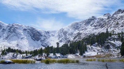 Highlands mountain landscape timelapse with blue lake, panning camera motion Stock Footage 124362202