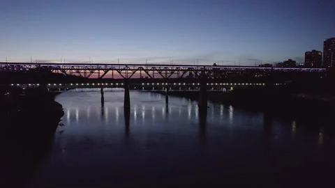 The Highlevel Bridge in Edmonton, Alberta, at night. Stock Footage 252555969