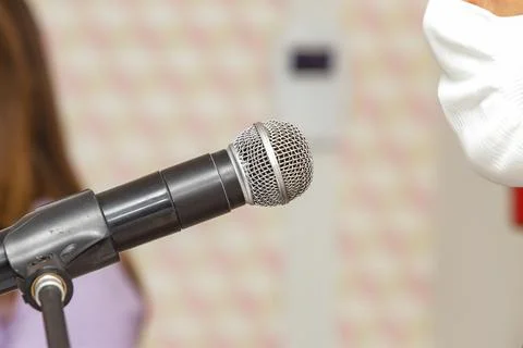 Highlight in an audio microphone at an event Stock Photos