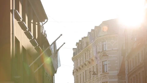Highlight beams of light in the old Riga city Latvia Stock Footage 95048530