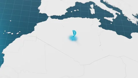 Highlight with blue of Algeria 3d map with pointer pin surrounded with other Stock Footage 305758308