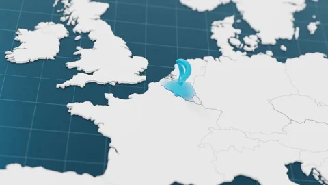 Highlight with blue of Belgium 3d map with pointer pin Stock Footage 296814206