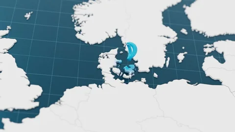 Highlight with blue of Denmark 3d map with pointer pin surrounded with other Stock Footage 301816855