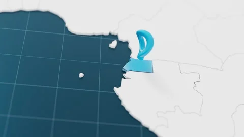 Highlight with blue of Equatorial Guinea 3d map with pointer pin surrounded with Stock Footage 310493743