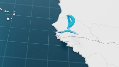 Highlight with blue of Gambia 3d map with pointer pin surrounded with other Stock Footage 307176025