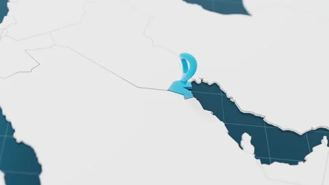 Highlight with blue of Kuwait 3d map with pointer pin surrounded with other Stock Footage 302370840