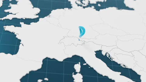 Highlight with blue of Lichtenstein 3d map with pointer pin surrounded with Stock Footage 298285821