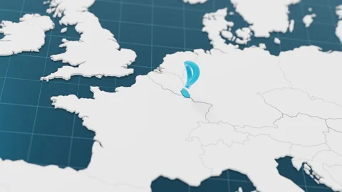 Highlight with blue of Luxembourg 3d map with pointer pin surrounded with other Stock Footage 296160578