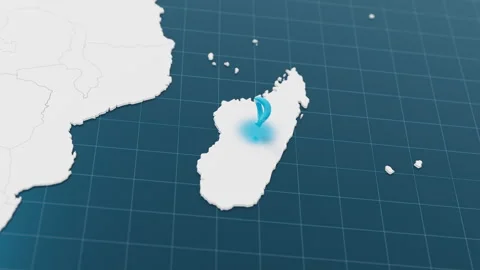 Highlight with blue of Madagascar 3d map with pointer pin surrounded with other Stock Footage 313479969