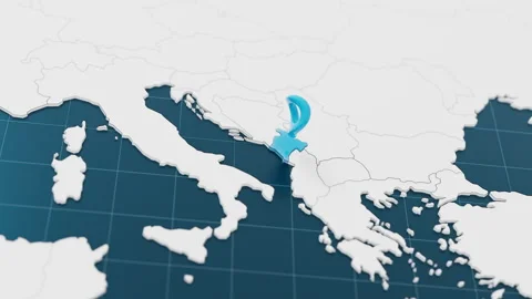 Highlight with blue of Montenegro 3d map with pointer pin surrounded with other Stock Footage 300301979