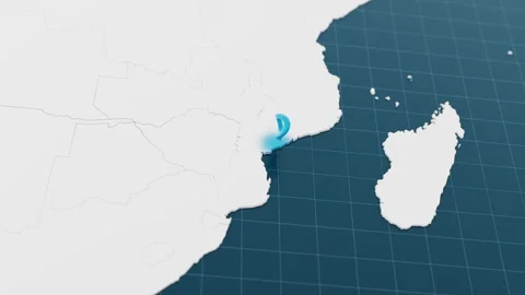 Highlight with blue of Mozambique 3d map with pointer pin surrounded with other Stock Footage 313480093