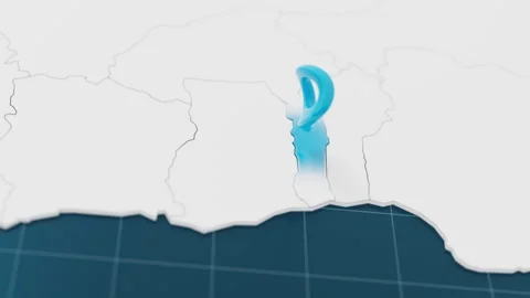 Highlight with blue of Togo 3d map with pointer pin surrounded with other Stock Footage 309785740