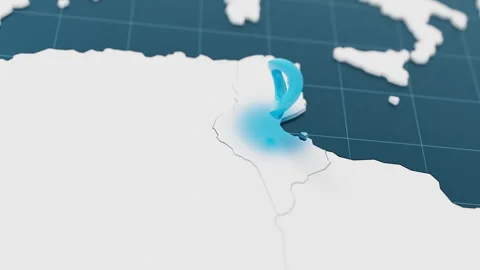 Highlight with blue of Tunisia 3d map with pointer pin surrounded with other Stock Footage 305588446