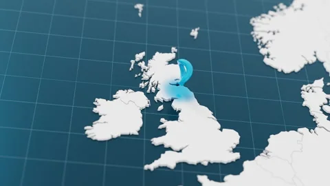 Highlight with blue of UK 3d map with pointer pin surrounded with other Stock Footage 295654201