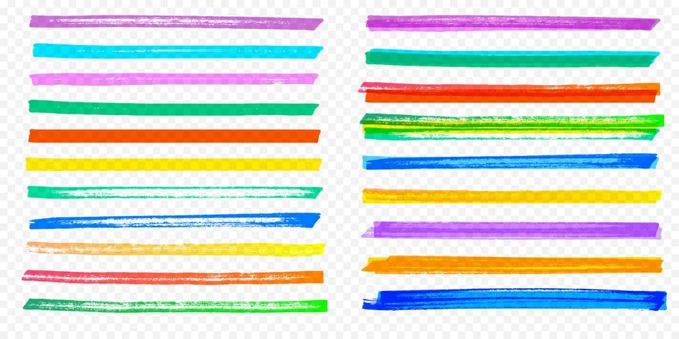 Highlight brush stroke set vector color marker pen lines transparent backgrou Stock Illustration