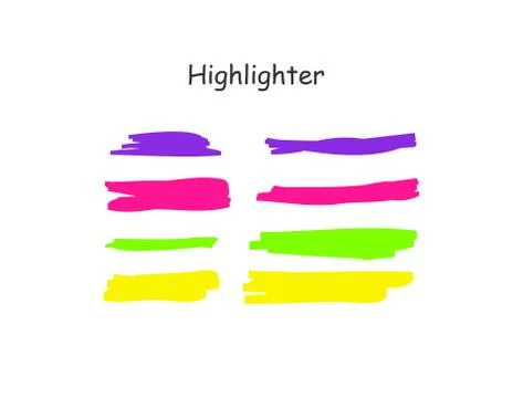 Highlight brush stroke set. Vector color marker pen lines. Yellow, pink, purple Stock Illustration