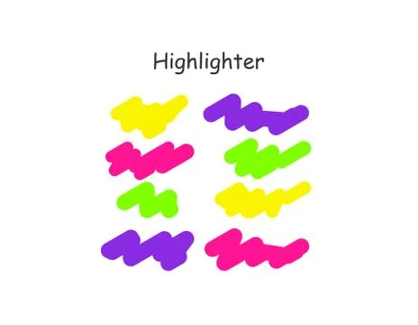 Highlight brush stroke set. Vector color marker pen lines. Yellow, pink, purple Stock Illustration
