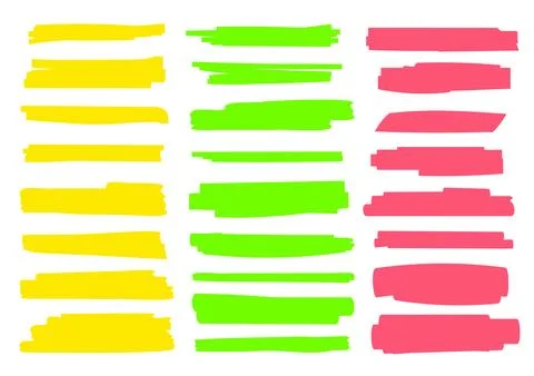 Highlight brush underline yellow red blue marker vector pen. Stroke highligher Stock Illustration