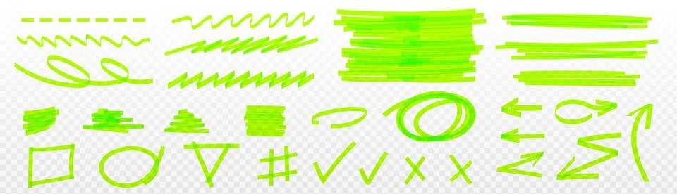 Highlight marker lines and underlines, frames set. Stock Illustration