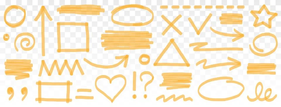 Highlight marker pen element set. Yellow color marker and brush stroke with 스톡 일러스트