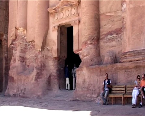 Highlight of Petra - Monastery Ad Deir. The red peak in ancient city of Petra. Stock Footage 124841495