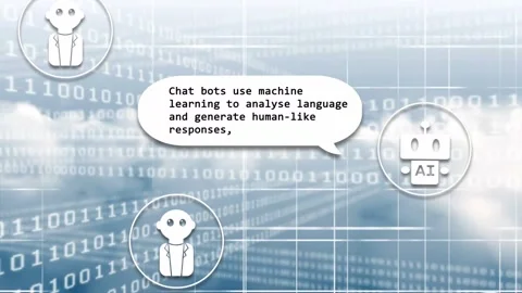Highlight popping over avatar user typing query robot binary scrolling replying Stock Footage 334881812