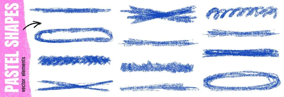 Highlight underline pencil strokes in deep blue pastel on white. Crayon kid Illustrazione stock