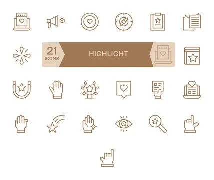 Highlight Vector Icon Library with 25 Regular Line 64x64 PIXEL Perfect Design Stock Illustration