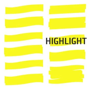 Highlight Yellow Marker vector set. Highlight Yellow Marker isolated backgrou Stock Illustration