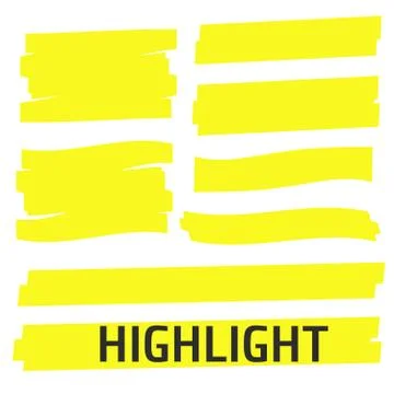 Highlight Yellow Marker vector set. Highlight Yellow Marker isolated backgrou Stock Illustration