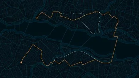 Highlighted route with multiple alternatives on city map for projects related to Stock Illustration