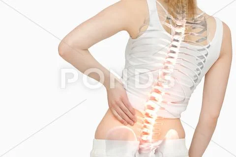 Highlighted spine of woman with back pain Stock Illustration