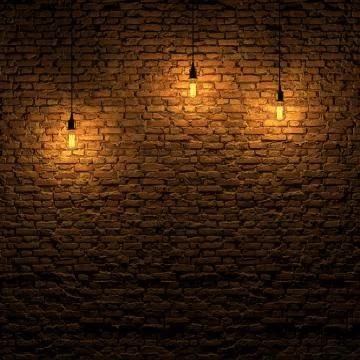 The highlighted stone wall by edison lamp 3d rendering Stock Illustration