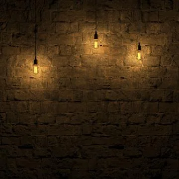 The highlighted stone wall by edison lamp 3d rendering Stock Illustration