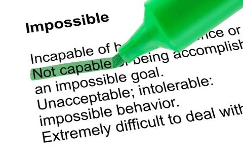 Highlighted word Not capable with green pen Foto stock