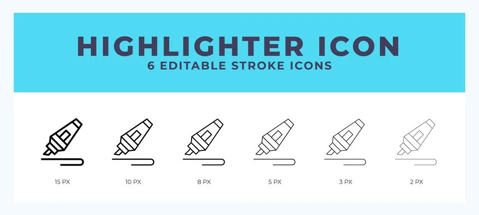 Highlighter icon set with different stroke. Vector illustration with editab.. Stock Illustration