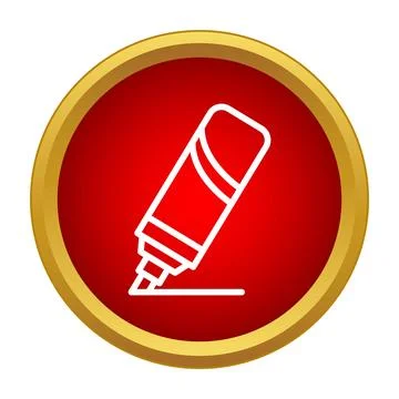 Highlighter marker drawing line on red button icon Stock Illustration
