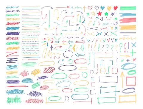 Highlighter marker line, arrow and border isolated set Stock Illustration