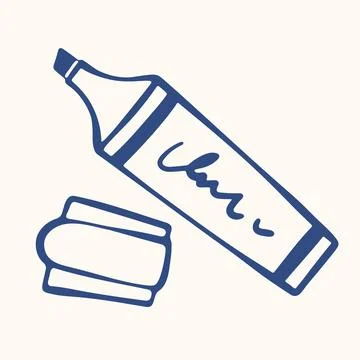 Highlighter Marker with Removed Cap and Wavy Label Line. Hand Drawn Doodle .. Stock Illustration