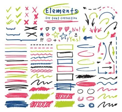 Highlighter markers highlighting with hand drawing elements to select and Illustrazione stock
