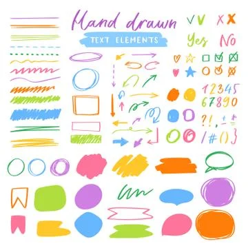 Highlighter markers vector highlighting with hand drawing elements or numbers to Illustrazione stock
